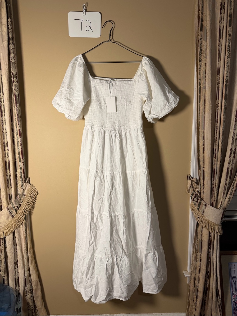 Smocked White Maxi Dress with Puff Sleeves